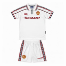 Manchester United Away 1998/99 Kids' Kit Shirt & Shorts White Retro