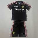 Manchester United Away 1998/99 Kids' Kit Shirt & Shorts Black Retro