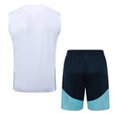 Conjunto hombre entrenamiento selección Argentina temporada 2026 2027 camiseta sin mangas blanca pantalón corto azul marino técnica transpirable mundial 3 estrellas white.