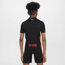 Conjunto infantil FC Barcelona segunda equipación 2024 2025 niños kit completo camiseta negra y pantalón corto oficial fútbol niños culés 24/25 vista dorsal
