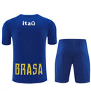Conjunto hombre Selección Brasil temporada 2026 2027 oficial Jordan camiseta y pantalón corto azul marino detalles amarillos fútbol técnica transpirable Canarinha entrenamiento mundial.