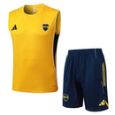 Conjunto hombre entrenamiento Boca Juniors temporada 2025 2026 camiseta sin mangas amarilla pantalón corto azul marino técnica transpirable xeneize oficial.