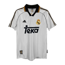 Camiseta retro hombre Real Madrid temporada 1998 1999 2000 blanca clásica fútbol vintage técnica transpirable leyenda merengue Raúl Bernabéu.