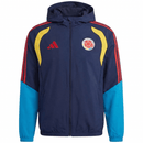 Chaqueta cortaviento Selección Colombia 2026 2027 para hombre color amarillo oficial FCF vista frontal rompevientos fútbol colombiano.