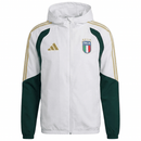 Chaqueta cortaviento hombre selección Italia temporada 2026 2027 color blanca oficial fútbol italiana capucha impermeable entrenamiento rompevientos.