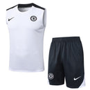 Conjunto entrenamiento hombre Chelsea FC sin mangas camiseta blanca y pantalón corto negro temporada 2025 2026 calidad 1.1 oficial, Chelsea 2025 sin mangas, Musculosa Chelsea blanca, Conjunto Chelsea 25/26, Ropa deportiva Chelsea, Calidad 1.1 Blues, Tienda Hincha Futbolero, Entrenamiento fútbol Londres, Kit entrenamiento blanco y negro, Regalo fútbol hombre Chelsea, Jersey Chelsea sleeveless.