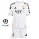 Conjunto Infantil Real Madrid 25/26 Primera Equipación Blanca + Parche Champions 15 | Camiseta y Pantalón - TIENDA HINCHA FUTBOLERO