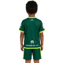 Conjunto fútbol infantil Real Santander temporada 2025 2026 oficial verde kit camiseta y pantalón para niños segunda equipación técnica junior.
