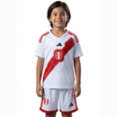 Conjunto infantil selección Perú 2026 2027 primera equipación blanca con franja roja calidad 1.1 premium edición Copa del Mundo oficial, Perú infantil 2026, Conjunto niño Perú blanco, Ropa selección Perú niños 2026, Equipación Perú junior 26/27, Calidad 1.1 infantil blanca, Tienda Hincha Futbolero, Regalo niño fútbol Perú, Camiseta franja roja Perú niño, Peru Kids 2026 Home.