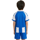Conjunto infantil fútbol RCD Espanyol temporada 2025 2026 oficial primera equipación camiseta blanquiazul y pantalón técnica transpirable kids ninos