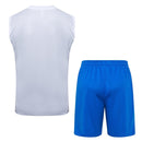 Conjunto hombre entrenamiento Real Madrid temporada 2025 2026 camiseta sin mangas blanca pantalón corto azul técnica transpirable oficial merengue white blue.