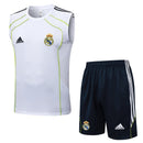 Conjunto entrenamiento hombre Real Madrid sin mangas blanco y pantalón corto negro temporada 2025 2026 calidad 1.1 oficial, Real Madrid 2025 sin mangas, Camiseta Real Madrid entrenamiento, Conjunto Real Madrid 25/26, Ropa deportiva Real Madrid, Calidad 1.1 galácticos, Tienda Hincha Futbolero, Entrenamiento fútbol Madrid, Kit entrenamiento blanco y negro, Regalo fútbol hombre Madrid, Jersey Real Madrid sleeveless.