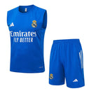 Conjunto hombre entrenamiento Real Madrid temporada 2025 2026 camiseta sin mangas y pantalón corto azul oficial fútbol técnica transpirable galáctico.